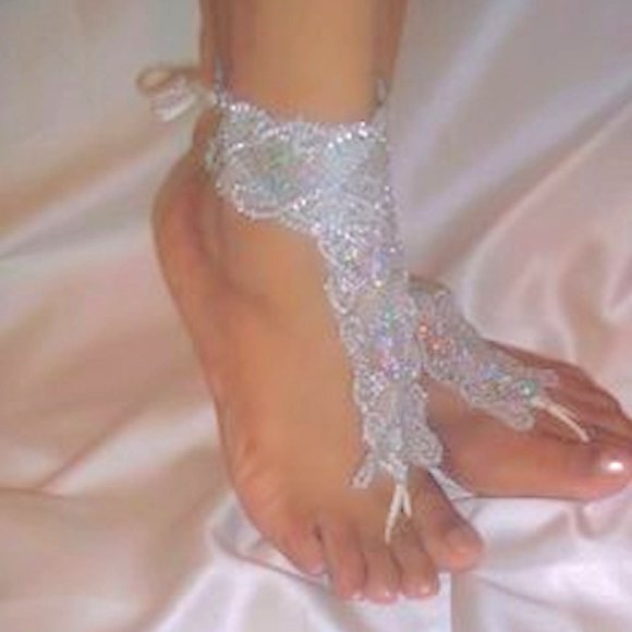 Silver Sequin Barefoot Sandals By PrettiFlower - Picture 2 of 5